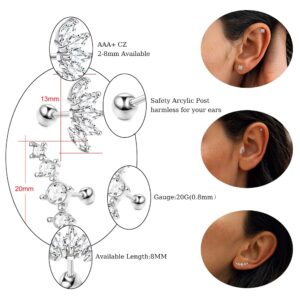 SAILIMUE 23Pairs Surgical Steel Flat Back Stud Earrings For Women Men Hypoallergenic 20G Tiny Cartilage Earrings Stud Hoops Small CZ Star Moon Heart Opal Helix Tragus Daith Earrings Piercing Jewelry