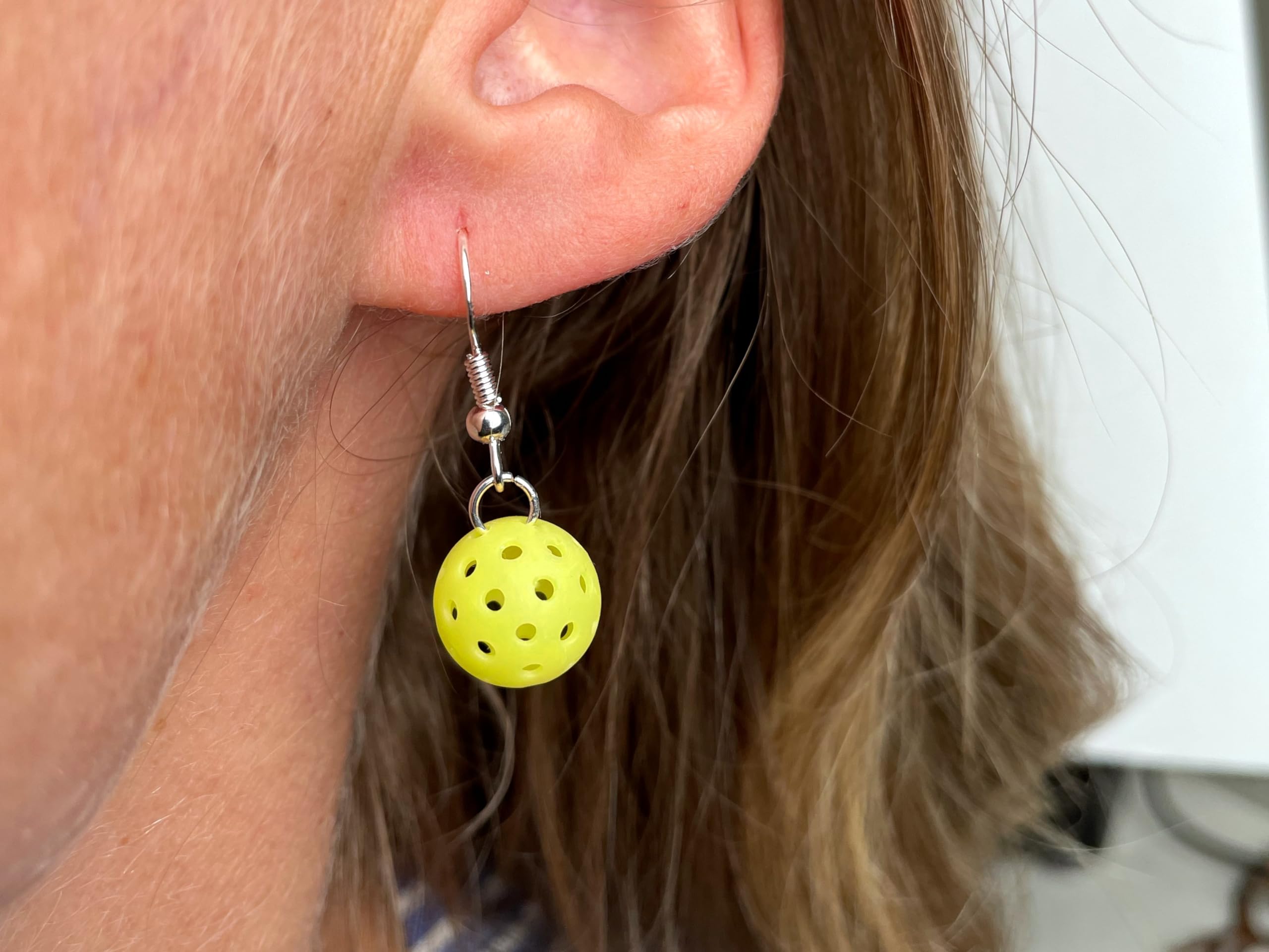 Pickleball Dangle Earrings, Accessory Earrings for Pickleball, 1.2cm Yellow Pickleball Earrings