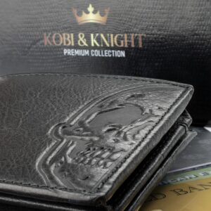 Kobi & Knight Mens Leather Skull Wallet | Bifold Wallet with Embossed Skull Design | Full Grain Leather Wallet in Gift Box | Gift Idea For Men