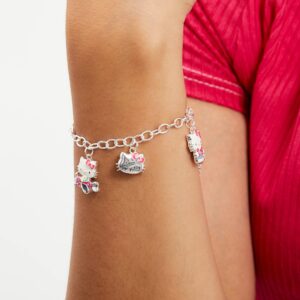 SALLY ROSE Sanrio Hello Kitty Charm Bracelet 8-inch - Silver Plated Hello Kitty Charm Bracelet Officially Licensed