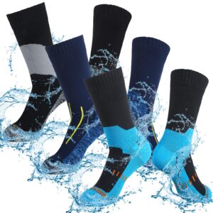 Janmercy 3 Pairs Unisex Waterproof Socks Breathable Knit Socks for Men Women Socks for Hiking Wading Running Skiing, 3 Colors (Large)