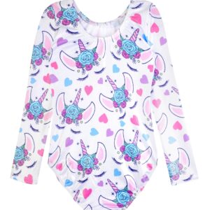 Leotard for Girls Gymnastics 5t 5/6 Long Sleeve White Unicorn Long Sleeves Floral Flower Tumbling Outfits Bodysuits Unitard Sparkle Horse