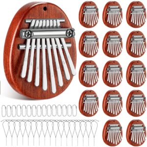 15 pcs 8 key mini kalimba portable thumb piano tiny wood finger piano oval shape marimba instrument small pocket musical gifts for kids adults beginners, ropes and chains thanksgiving christmas gift