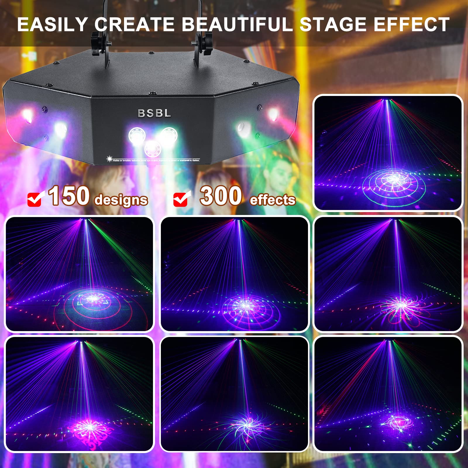 Party Lights, Strobe Stage Light, RGB Disco Lights with Sound Activated & DMX512 Control, Portable DJ Light for Party Bar Christmas Birthday Wedding...