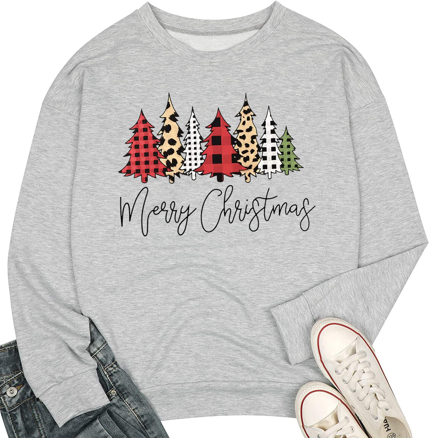 TUEIwiwo Merry Christmas Sweatshirts for Women 2023 Christmas Tree Graphic Print Pullover Sweatshirt Cute Crewneck Christmas Snowman Shirts Tops