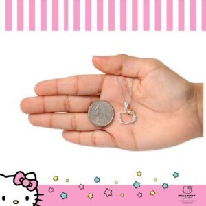 SALLY ROSE Sanrio Hello Kitty Necklace 18" - Sterling Silver Necklace with Hello Kitty Silhouette and Bow Pendant Officially Licensed