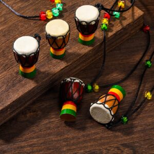 14 Pcs Djembe Drum Necklaces Hand Drum Necklaces Wooden Classic Mini Instrument Pendant African Drum African Bongos Percussion Necklace for Drum Circle Adults Dark Brown and Light Brown