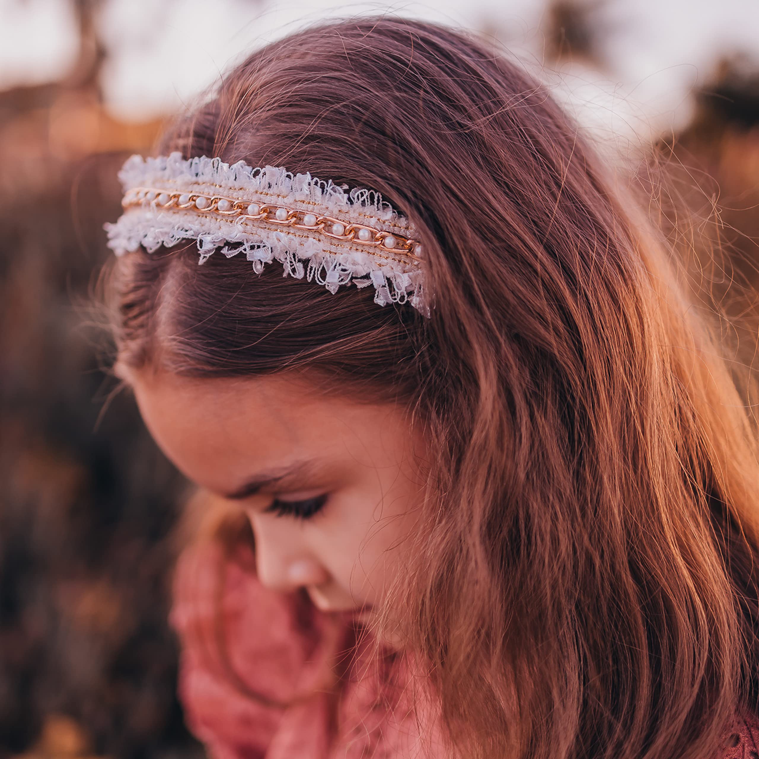 FROG SAC 2 Beaded Headbands for Girls, Pink Pearl Bead Hair Bands for Kids, Cute Fashion Girl Headband Hair Accessories, Confetti Hairbands for Children, Easter Basket Fillers Stocking Stuffers