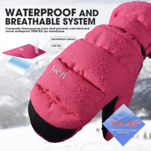 MCTi Ski Mittens Women's Snow Mitten Touch Screen Waterproof Insulated Quilted Mitts with Hidden Zipper