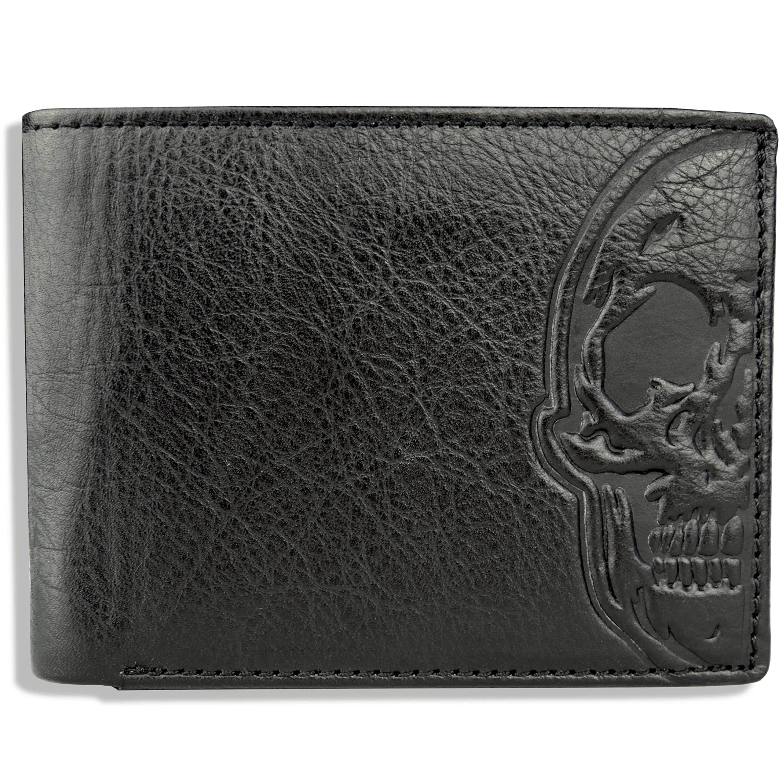 Kobi & Knight Mens Leather Skull Wallet | Bifold Wallet with Embossed Skull Design | Full Grain Leather Wallet in Gift Box | Gift Idea For Men