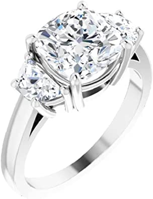 Sparkx Diamond Colorless Moissanite 4.00 CT Cushion Cut Engagement Ring,3 Stone Anniversary Ring, Solitaire Promise Wedding Ring,925 Sterling Silver Gift For Her (6)