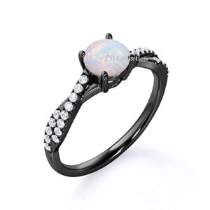 Prong Setting Round Shape Created Opal and CZ Infinity Pave Accented Engagement Ring in 14K Black Gold Plated 925 Silver 11