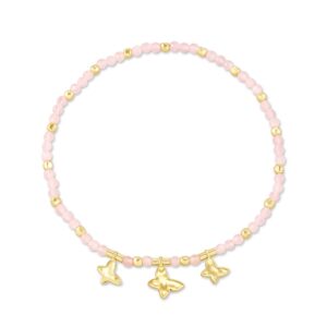 Kendra Scott Lillia Butterfly Stretch Bracelet in 14k Gold-Plated Brass, Fashion Jewelry for Women, Pink Cats Eye