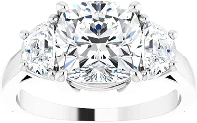 Sparkx Diamond Colorless Moissanite 4.00 CT Cushion Cut Engagement Ring,3 Stone Anniversary Ring, Solitaire Promise Wedding Ring,925 Sterling Silver Gift For Her (6)