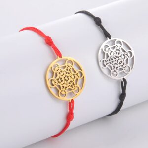 Metatron's Cube Bracelet For Women Men Stainless Steel Geometry Hollow Out Style Charm Angel Seal Circle Star Of David Pendant Double Rope Bracelet Amulet Jewelry Gifts (silver+gold, Stainless Steel)