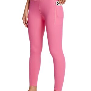 BALEAF Leggings for Women Tummy Control with Pockets Deep Workout High Waisted Athletic 7/8 Gym Ultra Soft Petite Yoga Ankle Pants Hot Pink XL