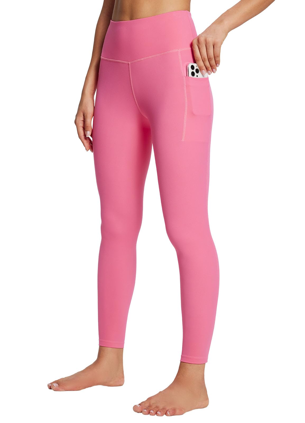 BALEAF Leggings for Women Tummy Control with Pockets Deep Workout High Waisted Athletic 7/8 Gym Ultra Soft Petite Yoga Ankle Pants Hot Pink XL