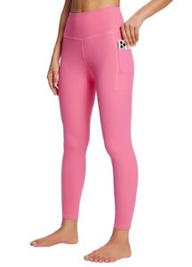 baleaf leggings for women tummy control with pockets deep workout high waisted athletic 7/8 gym ultra soft petite yoga ankle pants hot pink 2xl