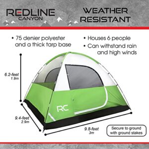 Redline Canyon 6 Person Pop Up Family Camping Tent - Dome Style Waterproof Windproof and Weather Resistant Large Tent for Camping, Hiking, Mountaineering