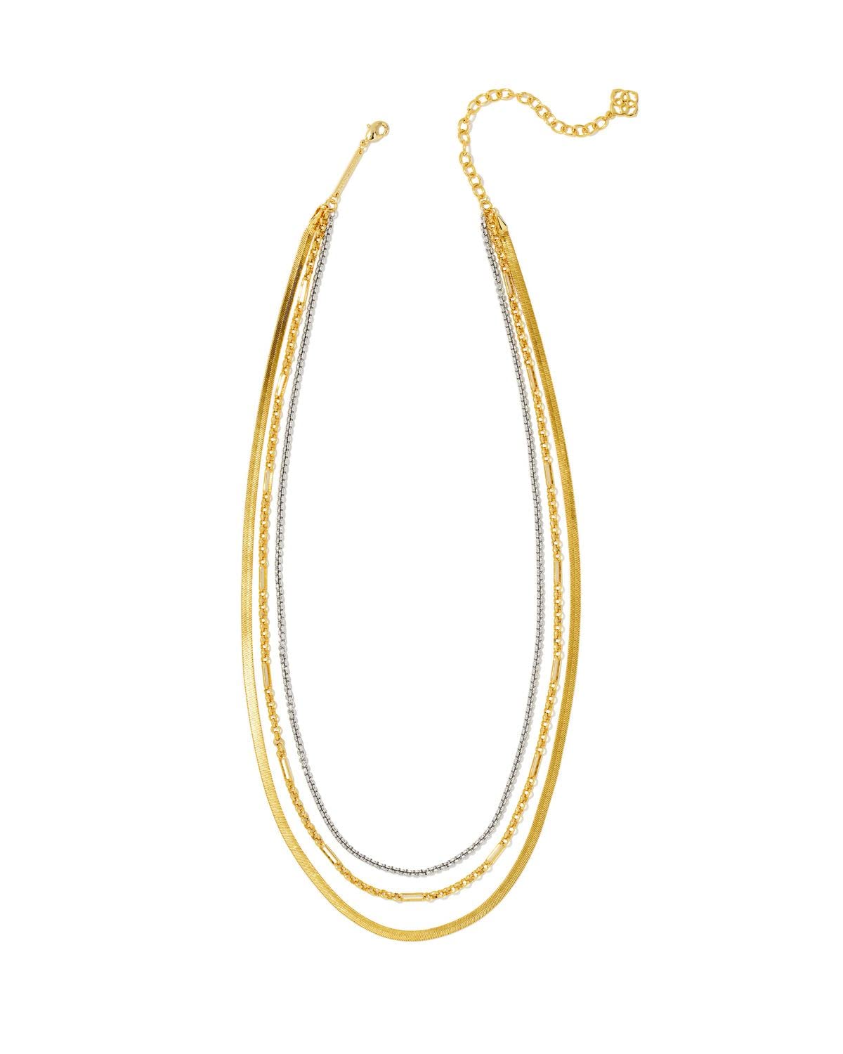 Kendra Scott Taytum Multi Strand Necklace in Silver-Plated Brass, Fashion Jewelry for Women, Mixed Metal