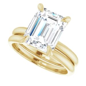 Handmade Solid Yellow Gold Women's Engagement Ring Set, 4 Carats Emerald Cut Solitaire Moissanite Ring Set, Wedding/Bridal Rings for Her, Anniversary/Promise Gifts Ring, 10K 14K 18K