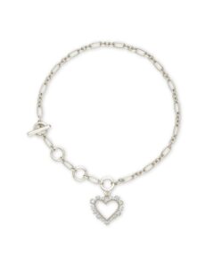 kendra scott ari heart crystal delicate bracelet in silver-plated brass, fashion jewelry for women, white crystal