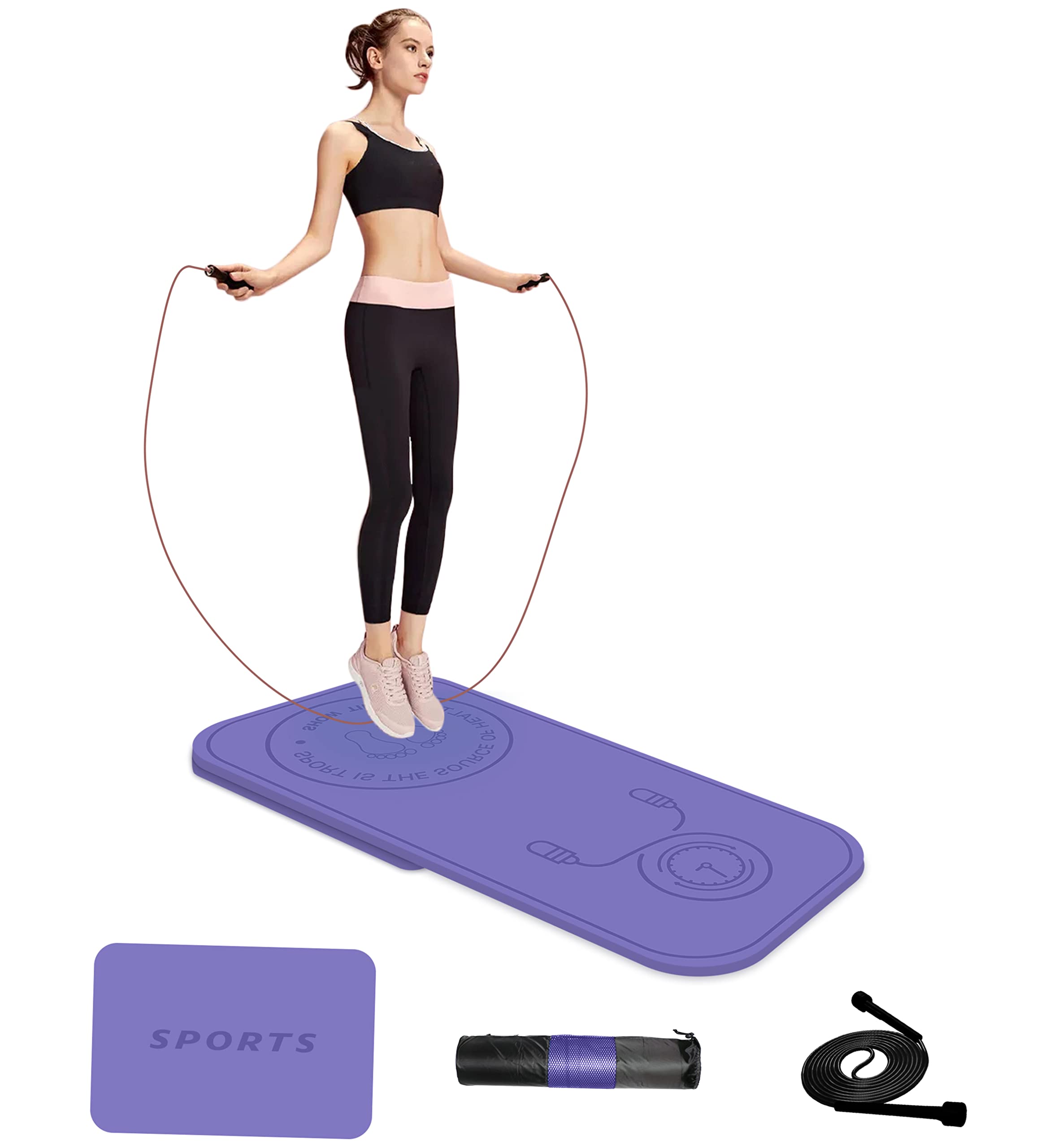 LERYG Jump Rope Mat Shockproof Exercise Skipping Mat All-Purpose Extra Thick High Density Anti-Tear Exercise Yoga Mat, Non Slip Jump Rope Mat for Indoor and Outdoor in Purple