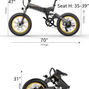 iRonsnow Lankeleisi 20" Fat Tire Electric Bike, 1000W Motor Folding Bicycle 28MPH 90NM - 7 Speed E Snow Mountain Ebike 48V 17.5Ah Lithium Battery E-Bike