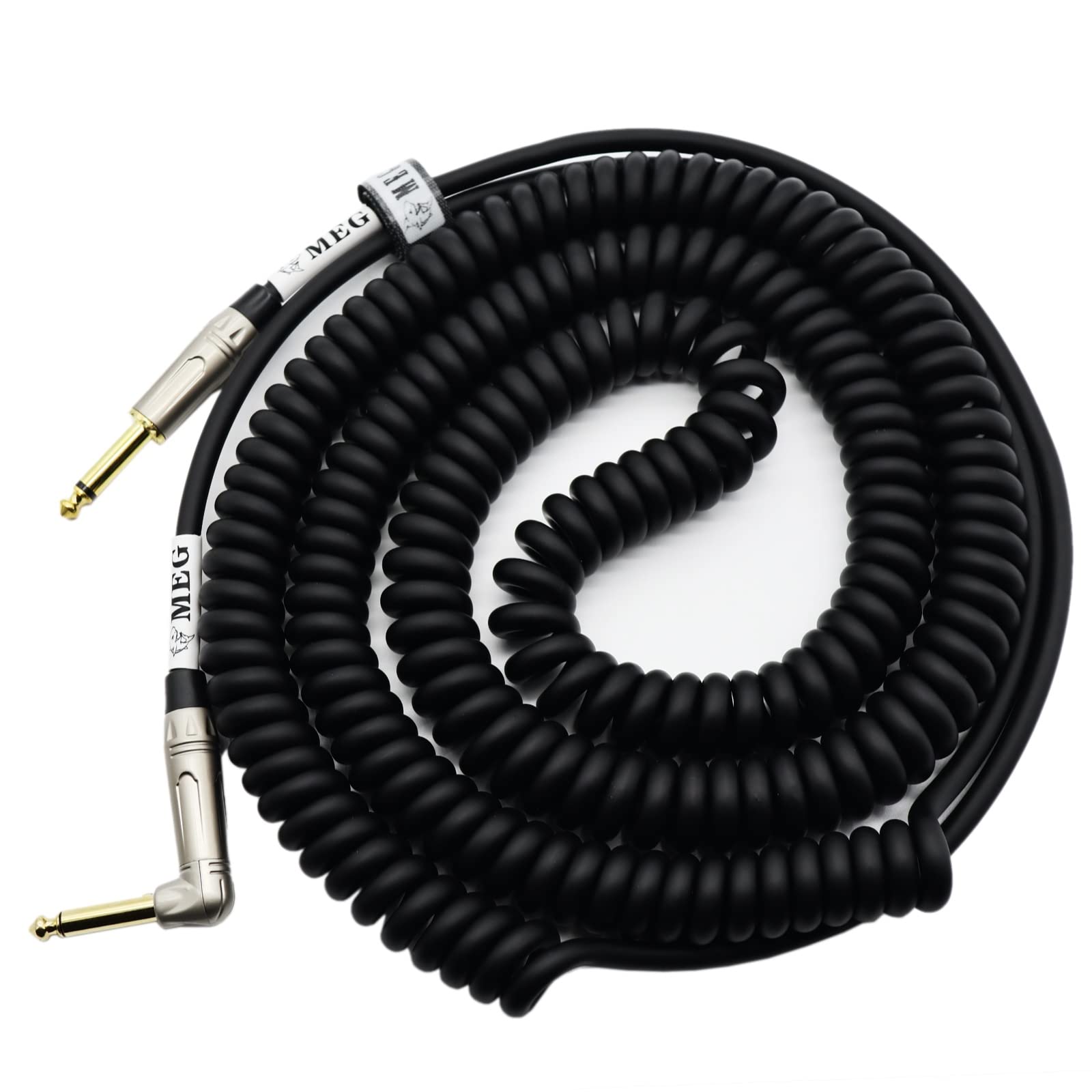 EITMOSS Coiled Guitar Cable with Mute Button Electric Instrument Coil Cable Curly Instrument Cable Stretchable 1/4 Right Angle to Straight Ends Plug 20 Feet