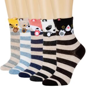 Womens Socks Cactus Crew Socks Gifts Cotton Long Funny Socks for Women Novelty Funky Cute Cartoon Socks 5 Pairs X1-humao925