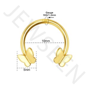 Jewseen 14K Solid Gold Cartilage Earring Hoop CZ Septum Ring 16g Daith Piercing Jewelry Butterfly Helix Piercing Jewelry for Women Men