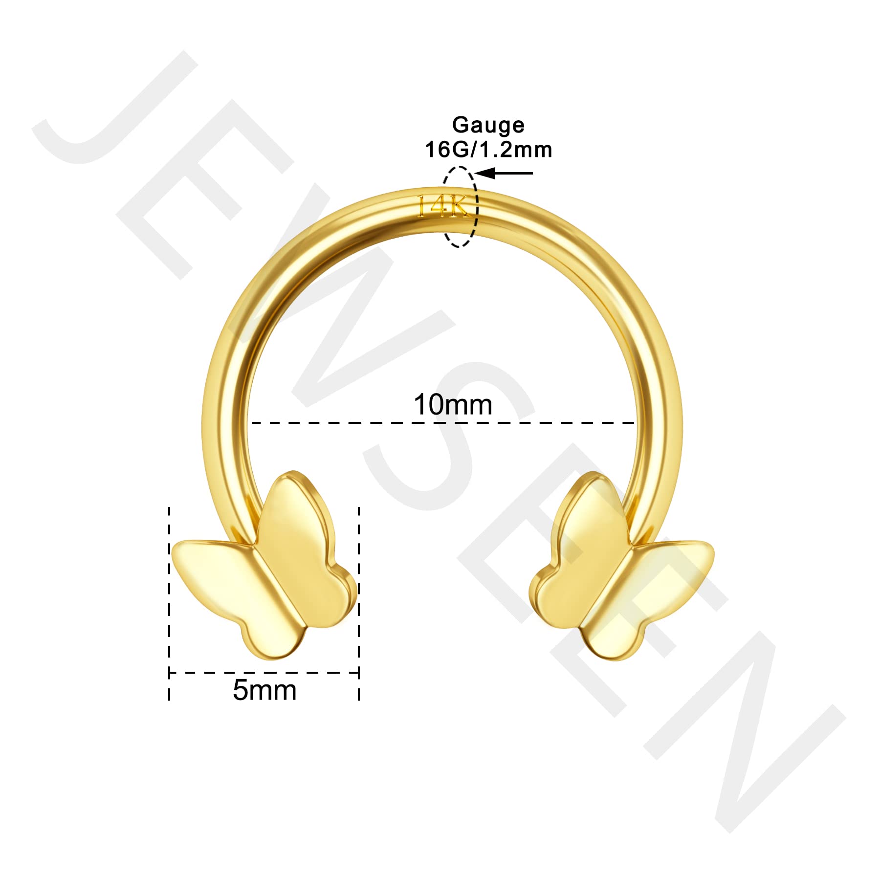 Jewseen 14K Solid Gold Cartilage Earring Hoop CZ Septum Ring 16g Daith Piercing Jewelry Butterfly Helix Piercing Jewelry for Women Men