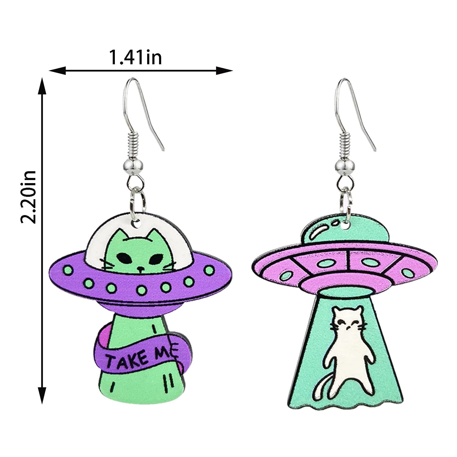 QUPENGXU Novelty Aliens Acrylic Drop Dangle Earrings Cartoon Cosmos Weird Earrings For Women (style-2)