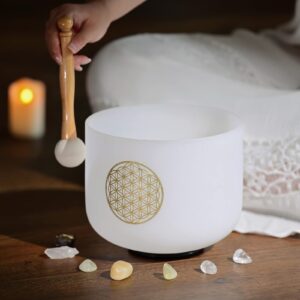 CVNC 528HZ C Note 8 Inch Flower Of Life Crystal Singing Bowl Meditation Sound Bath Sound Healing Chakra Singing Bowl