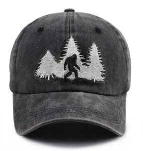 bigfoot gifts for men women, sasquatch forest decor baseball cap, adjustable cotton embroidered dad hats, funny big foot gifts for sasquatch lovers hunters campers hikers