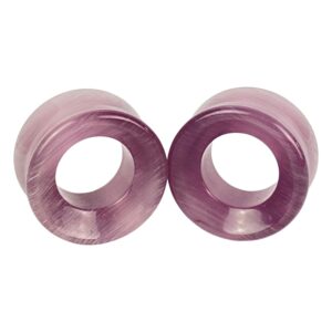 pair of concave purple cat eye stone double flare tunnels (stn-707) (5/8" (16mm))