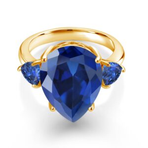 Gem Stone King 18K Yellow Gold Plated Silver Blue Simulated Sapphire Ring For Women (11.28 Cttw, Pear Shape 16X12MM, Available In Size 5, 6, 7, 8, 9)