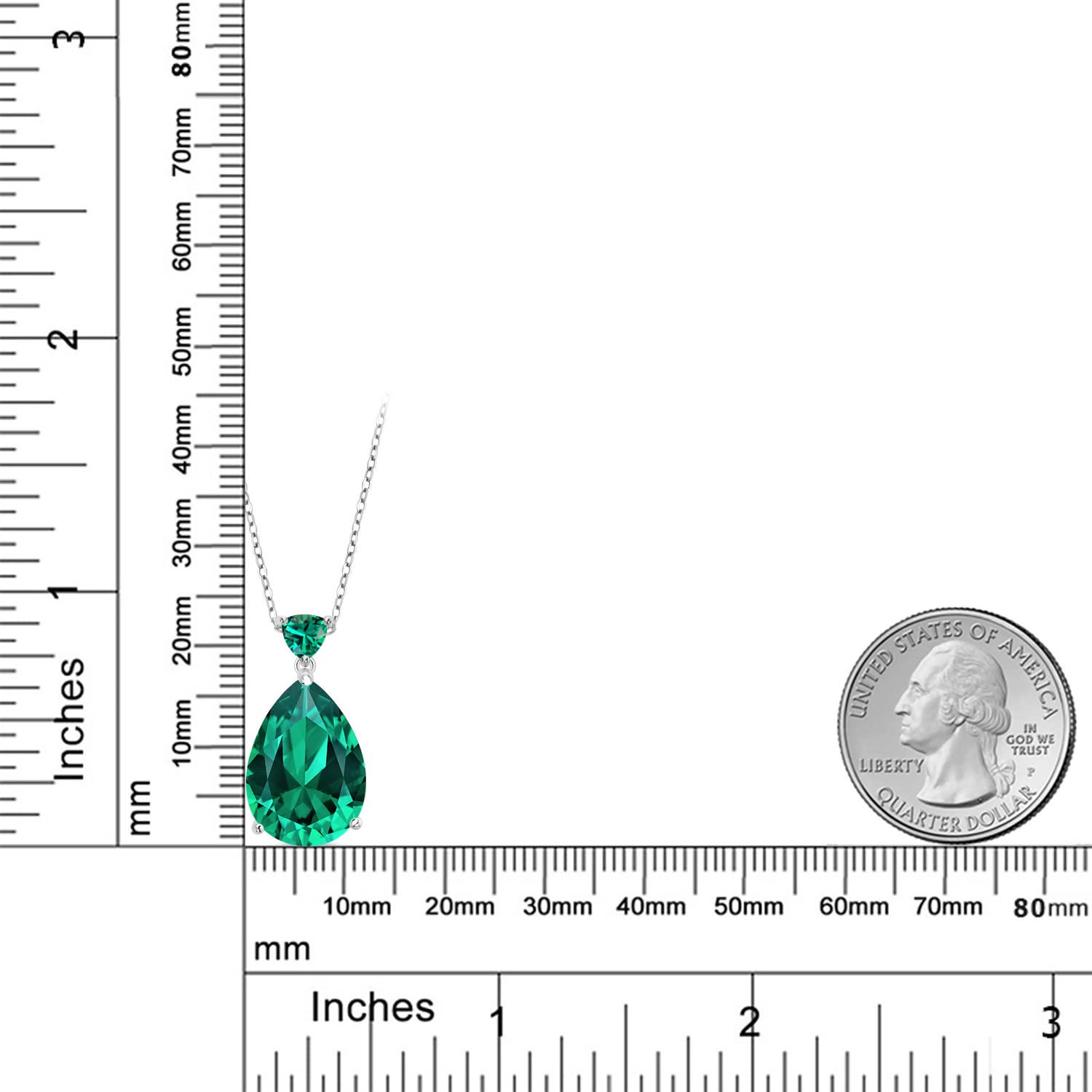 Gem Stone King 925 Sterling Silver Pear Shape Green Nano Emerald Pendant Necklace For Women (9.72 Cttw, with 18 Inch Silver Chain)