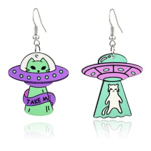 QUPENGXU Novelty Aliens Acrylic Drop Dangle Earrings Cartoon Cosmos Weird Earrings For Women (style-2)