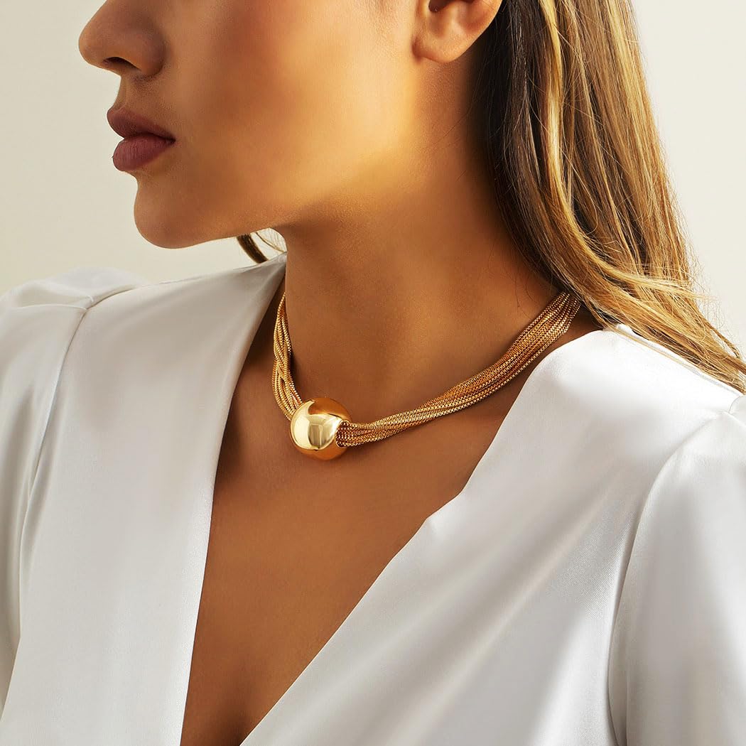 Sixexey Chunky Gold Statement Choker Necklace Bold Necklace for Women