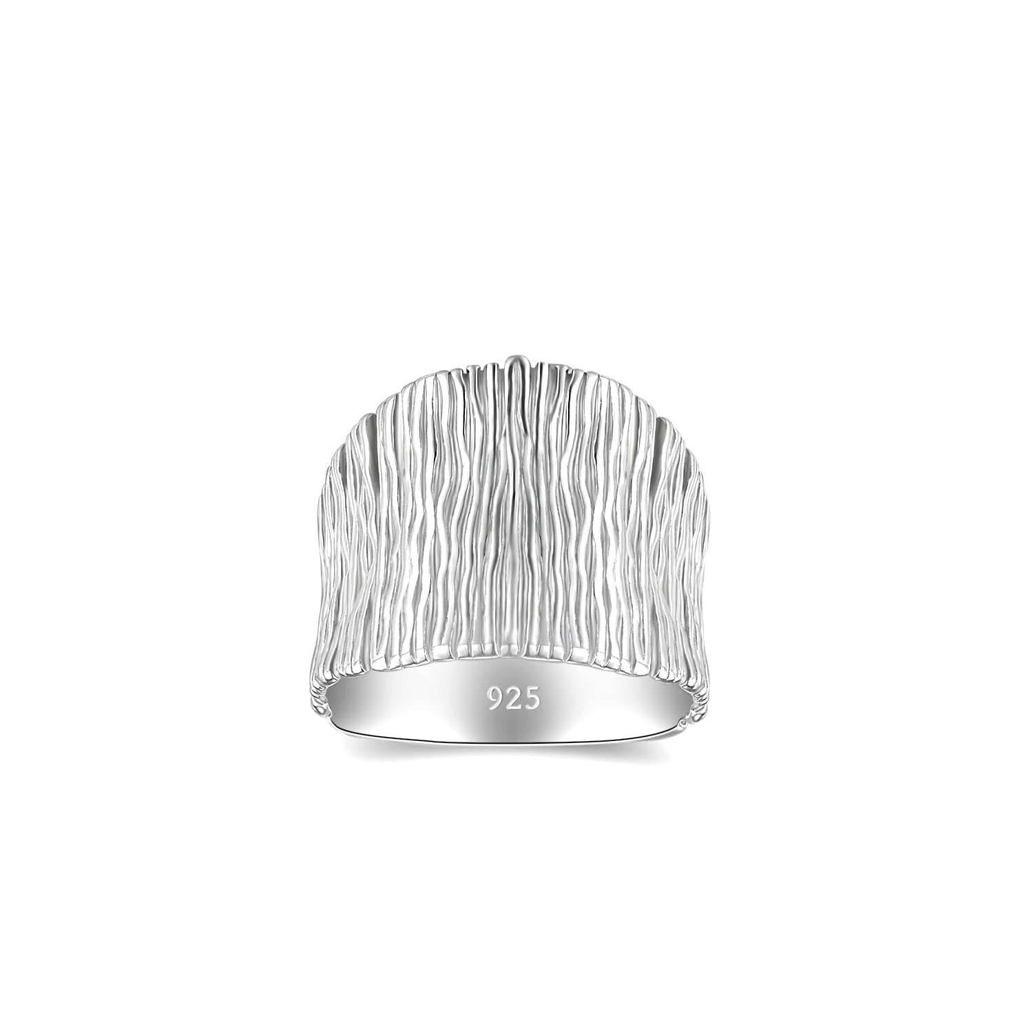 MINDDHA 925 Sterling Silver Women's Statement Ring- Handmade Silver Chunky Ring, Thick Wide Silver Ring for Women, Designer Large Ring, Silver Hammered Ring, Statement Jewelry for Women, 17mm Width - Size 9