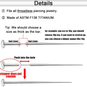 PunkTracker 14g/16g/18g/20g ASTM F136 Titanium Piercing Kit Taper Insertion Pin for Threadless Push In Tragus Helix Lip Nose Helix Piercing Jewelry Cartilage Earrings Labret Studs Nose Stud Stretcher