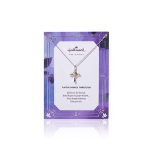 HALLMARK DIAMONDS Faith Cross with Hearth Necklace Pendant in Sterling Silver and 14K Rose Gold Plating and Diamonds