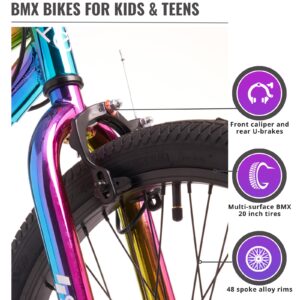 Hyper BMX Bike 20 Inch, Single Speed, Front and Rear Sprockets, Steel BMX Frame. 360 Handlebar Rotation. Park Ready Bicycle for Kids. Jet Fuel Finish