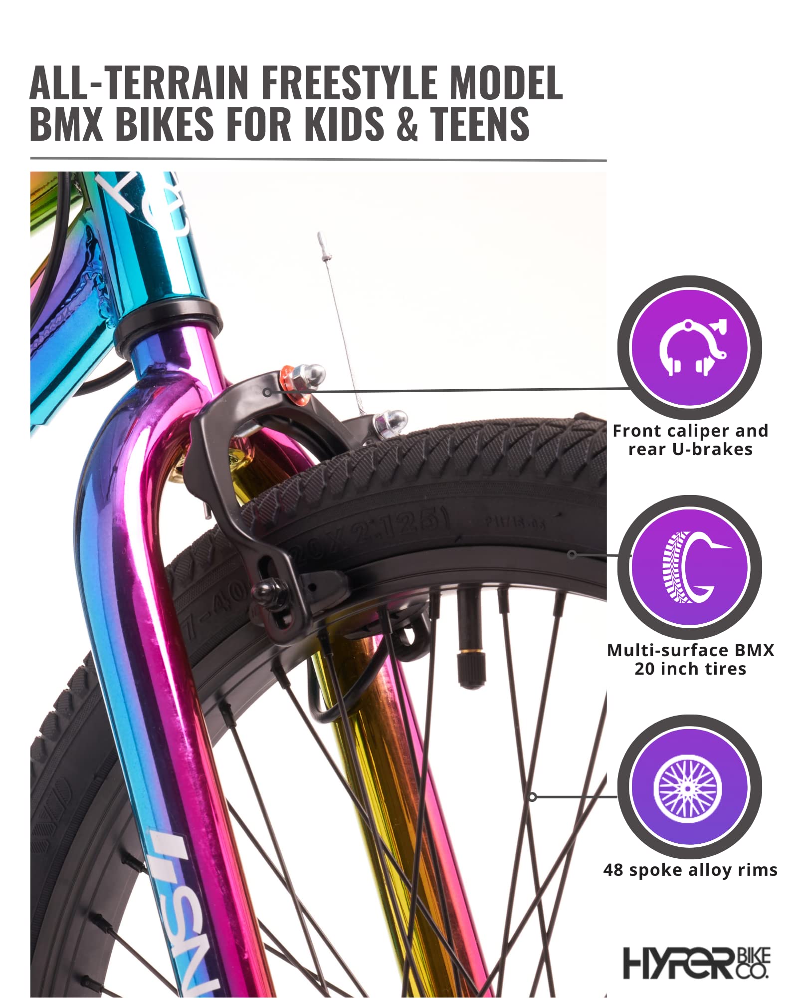 Hyper BMX Bike 20 Inch, Single Speed, Front and Rear Sprockets, Steel BMX Frame. 360 Handlebar Rotation. Park Ready Bicycle for Kids. Jet Fuel Finish