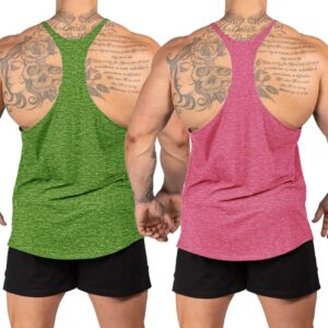 Aitrepeo Stringer Bodybuilding Tank Tops Low Cut Off Gym Workout Training Stretch Polyester Quick Dry T Shirts/Green/Pink/M