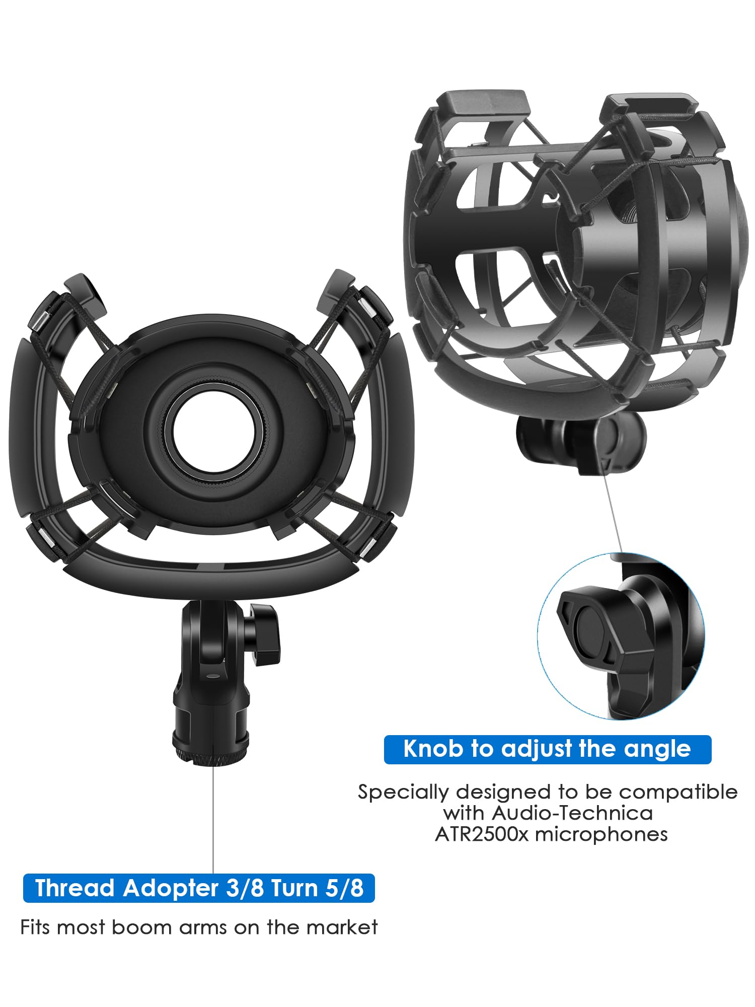 Etour [Newest &Ultra-Durable] atr2500x Microphone Shock Mount with Pop Filter [Custom Built for atr2500x] Anti-Vibration Suspension Shock Mount Holder Clip for Audio Technica atr2500x Mic