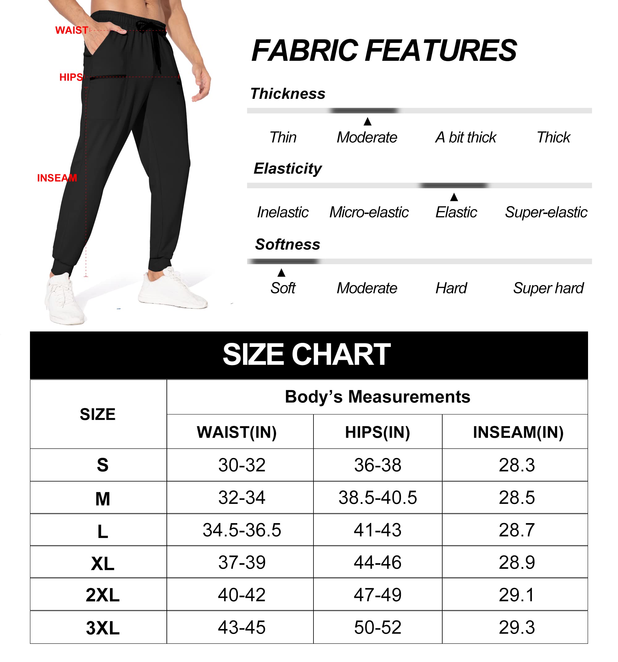 M MAROAUT Mens Joggers with Pockets Cargo Sweatpants for Men Elastic Waist Pants Track Athletic Running Gym Workout Pants Casual Black L