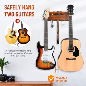 CAHAYA Guitar Wall Mount Hanger with Shelf and Pick Holder Rotatable Rubber Hooks Take 2 Guitars for Acoustic Electric Bass Violin Banjo Mandolin Ukulele CY0298