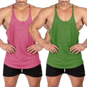 Aitrepeo Stringer Bodybuilding Tank Tops Low Cut Off Gym Workout Training Stretch Polyester Quick Dry T Shirts/Green/Pink/M